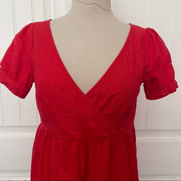 UO Urban Renewal Red Linen Mini Dress - Picture 4 of 8